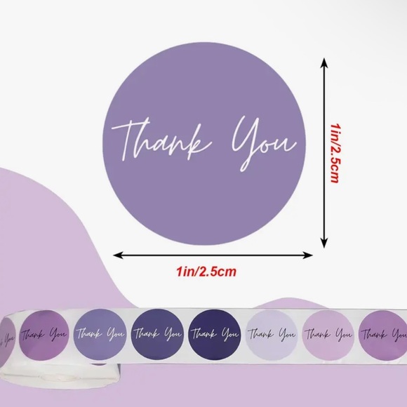 500pc Purple Thank You Sticker Roll - Picture 2 of 3